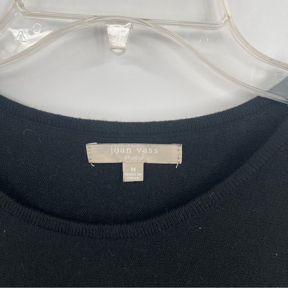 JOAN VASS Crewneck Sweater Top Black Size Medium 3/4 Sleeve Gold Zips At Hemline - Picture 6 of 10